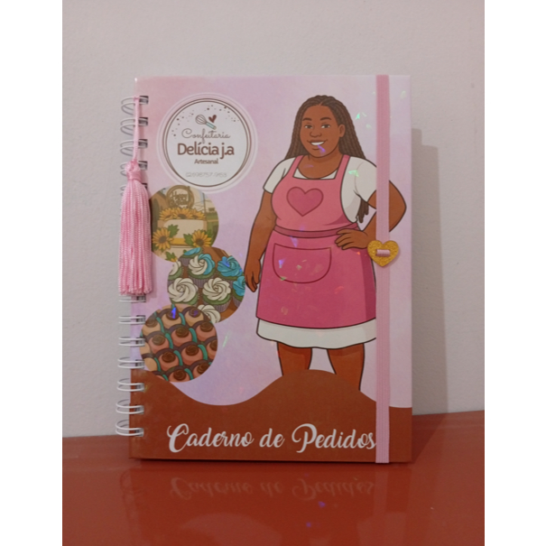 caderno de pedidos confeitaria personalizado (mascote criada com ia usando sua foto)
