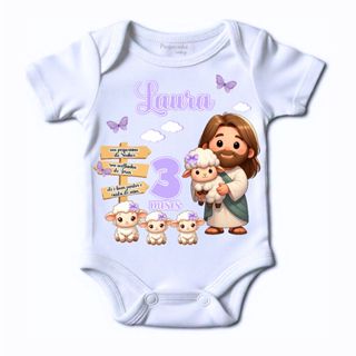 Body bebe ovelhinha de Jesus personalizado com nome e mesversario tema ovelha em Oferta na Shopee