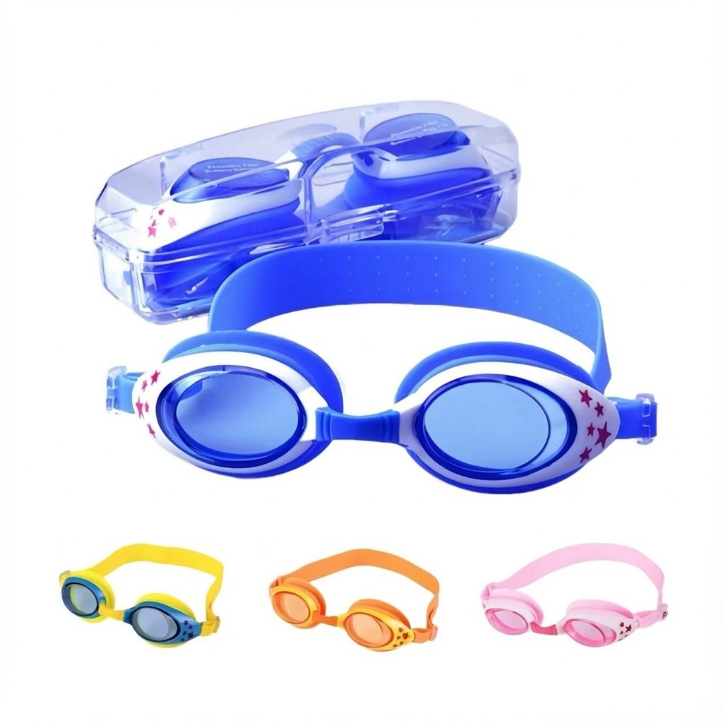 Óculos De Natação Infantil Com Estojo Silicone Anti Vazamento Estampa Estrela Menino E Menina Para Piscina E Praia