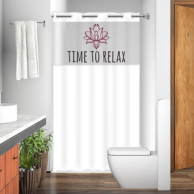 Cortina Box Banheiro Chuveiro Spa Energizando Time To Relax Plástica PVC C/Ilhos - Envio Imediato