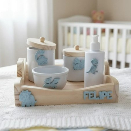 Kit Higiene Bebê Porcelana Nome Personalizado aplique menino