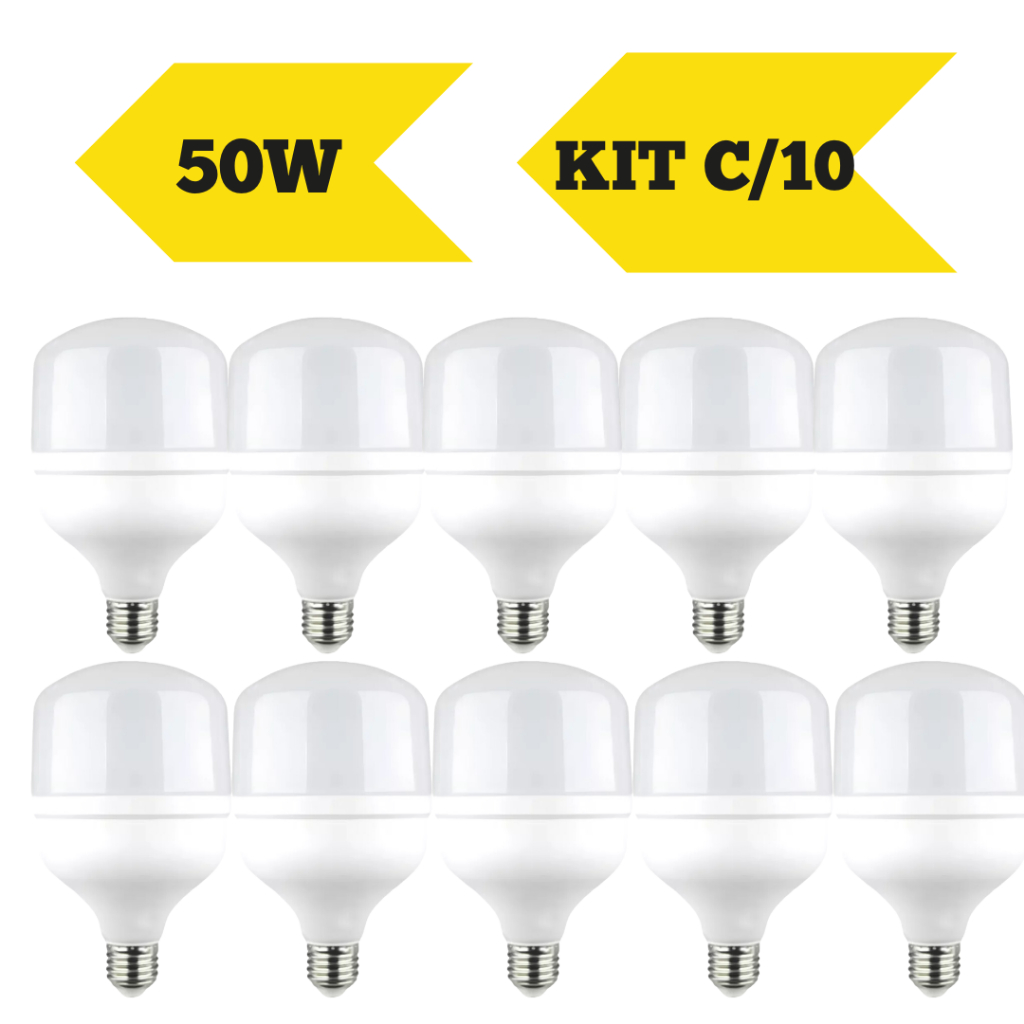 Kit 10 Lâmpadas Bulbo LED 50W Branco Frio 6500K Potente em Oferta na Shopee