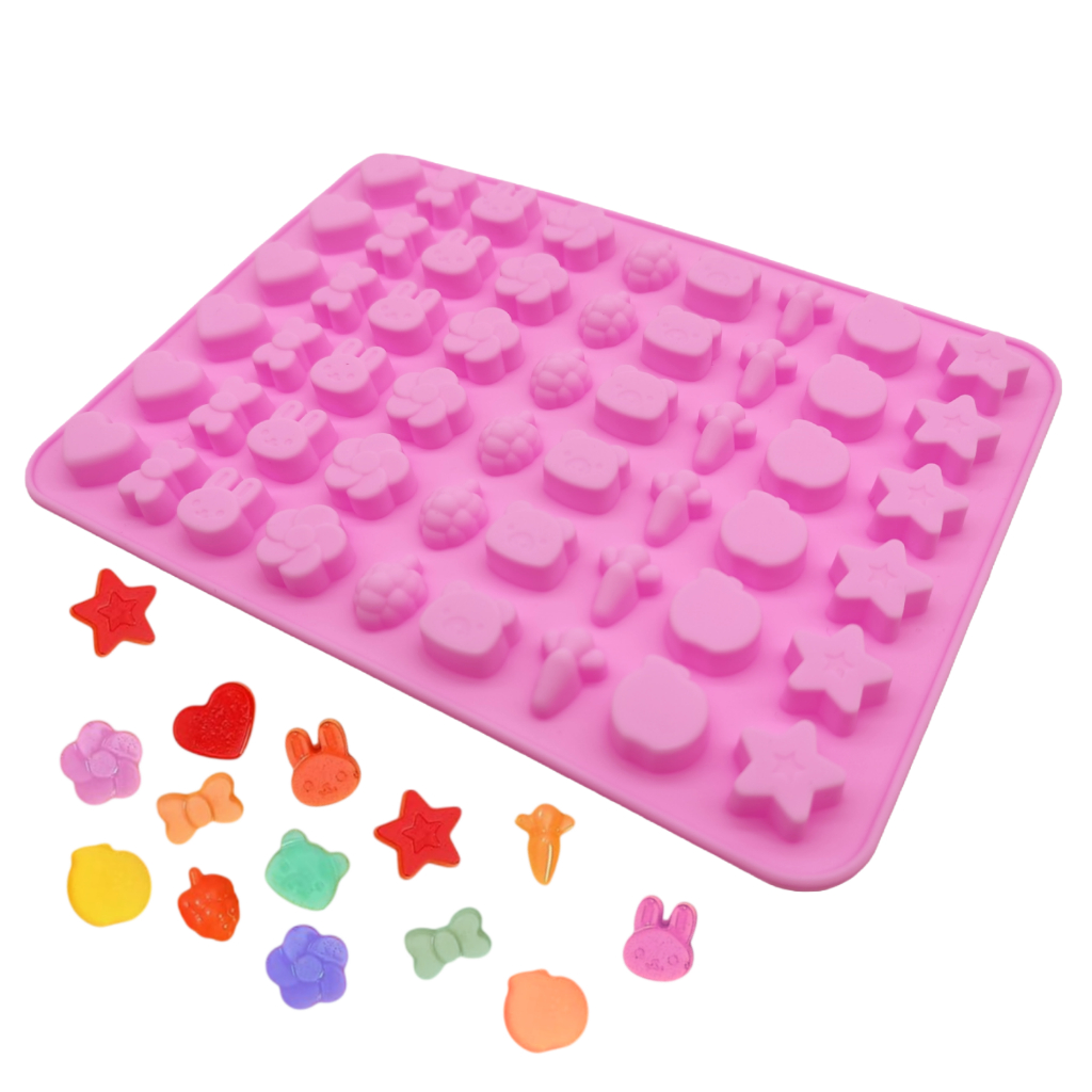 Molde de Silicone Mini Animais e Frutas para Bala Fini 54 Cavidade Forma Goma Doce Chocolate