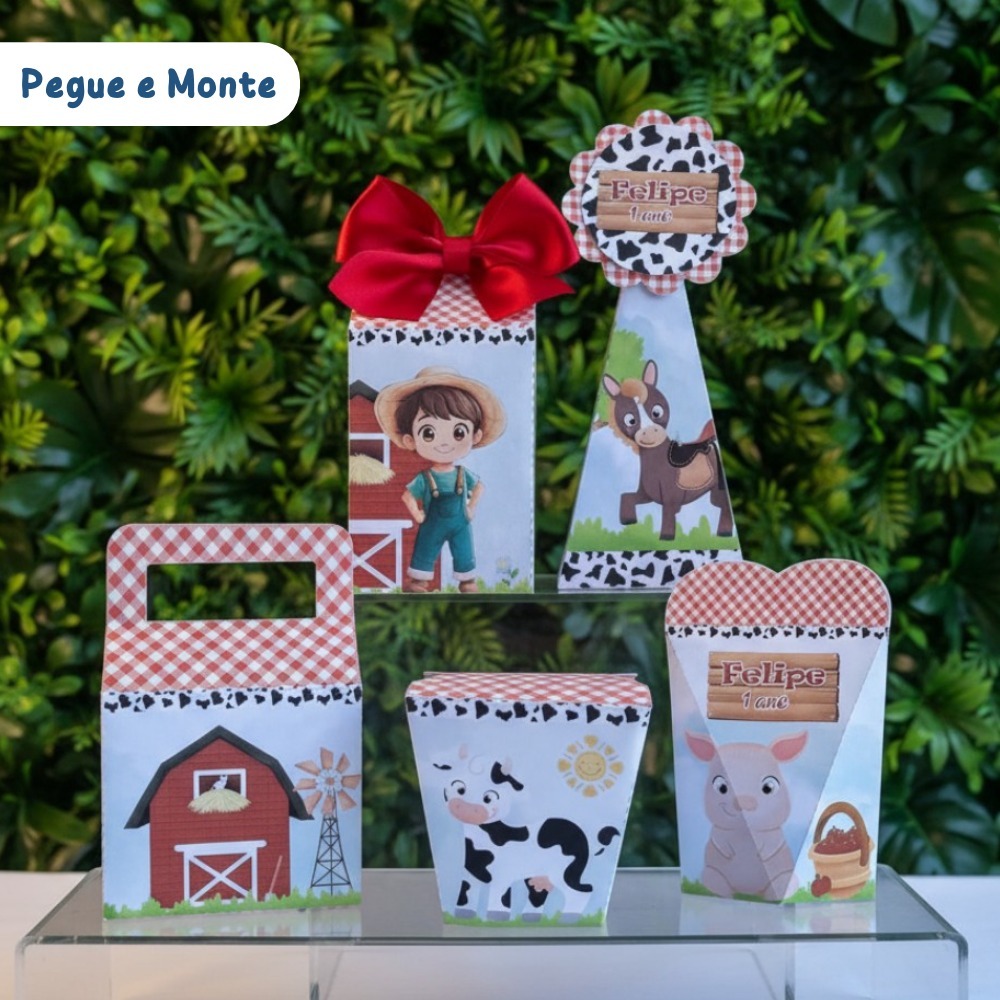 Personalizado Fazendinha Vermelho Kit Festa Pegue e Monte  Lembrancinha para aniversário infantil