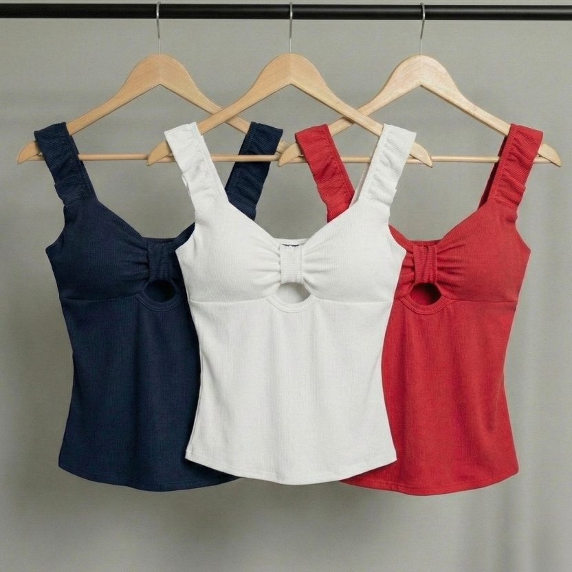 Blusa Regata Feminina Com Bojo Alça Gross Fru-Fru Tecido Ribana em Oferta na Shopee