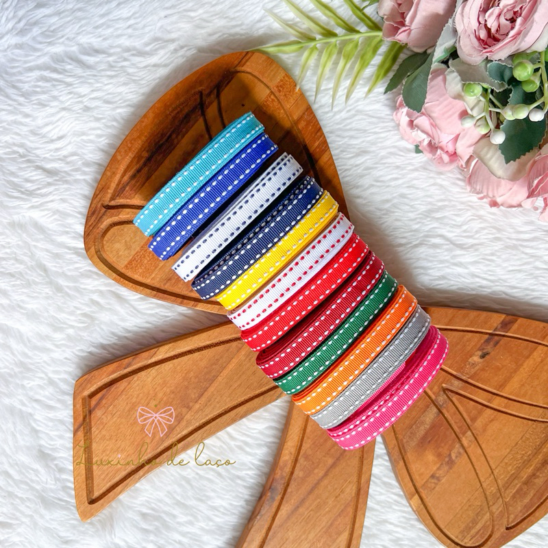 Fita pespontada n2 (10mm) escolar com 5 ou 10 metros ideal para laços e artesanatos - volta às aulas em Oferta na Shopee