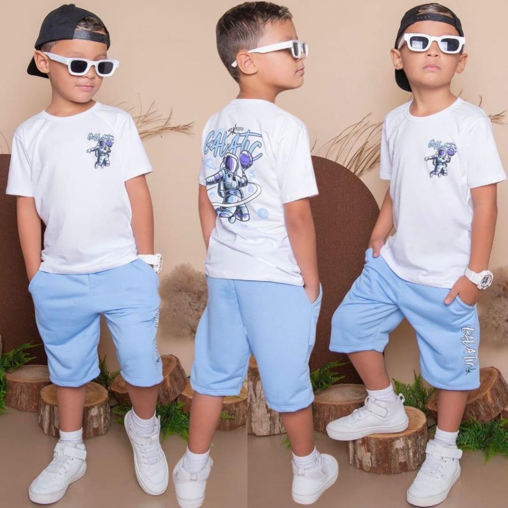 Conjunto Infantil Menino Lançamento Camisa Malha 30.1 e Bermuda Moletinho  Veste 2 ao 14 anos