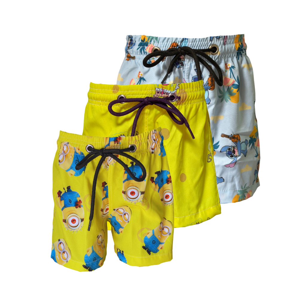 shorts infantil unisex personagem estampado floral de banho, moda praia bermuda tactel elastano LOVE