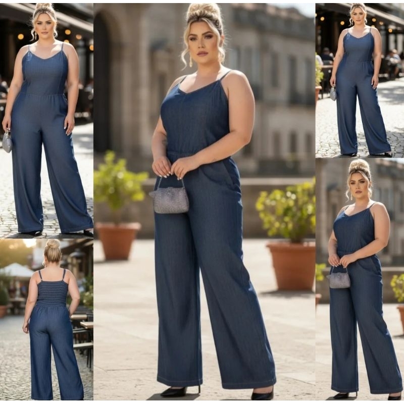 Macacão Flare Jeans Feminino com laycra Jardineira Jeans Feminina com Lycra 44/46/48/50