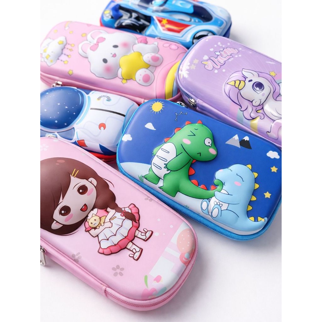 Estojo de lápis escolar com zíper 3D espaçoso - menino menina - astronauta dinossauro carro rosa azul material escolar