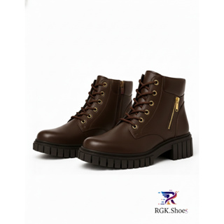 Bota Feminina Café RGK Zíper Lateral Cano Curto Conforto Casual Inverno Tratorada Estilosa Blogueira Promoção Macia Ofer em Oferta na Shopee