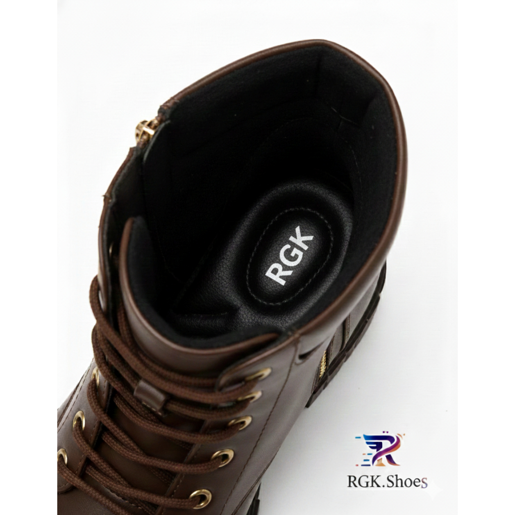 Bota Feminina Café RGK Zíper Lateral Cano Curto Conforto Casual Inverno Tratorada Estilosa Blogueira Promoção Macia Ofer