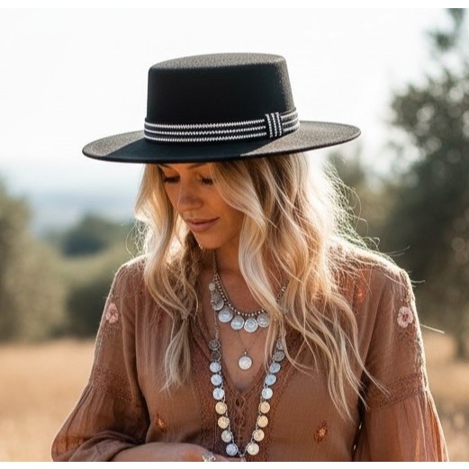 Chapéu Paris Lurex Exclusivo de feltro com aba média feminino em Oferta na Shopee