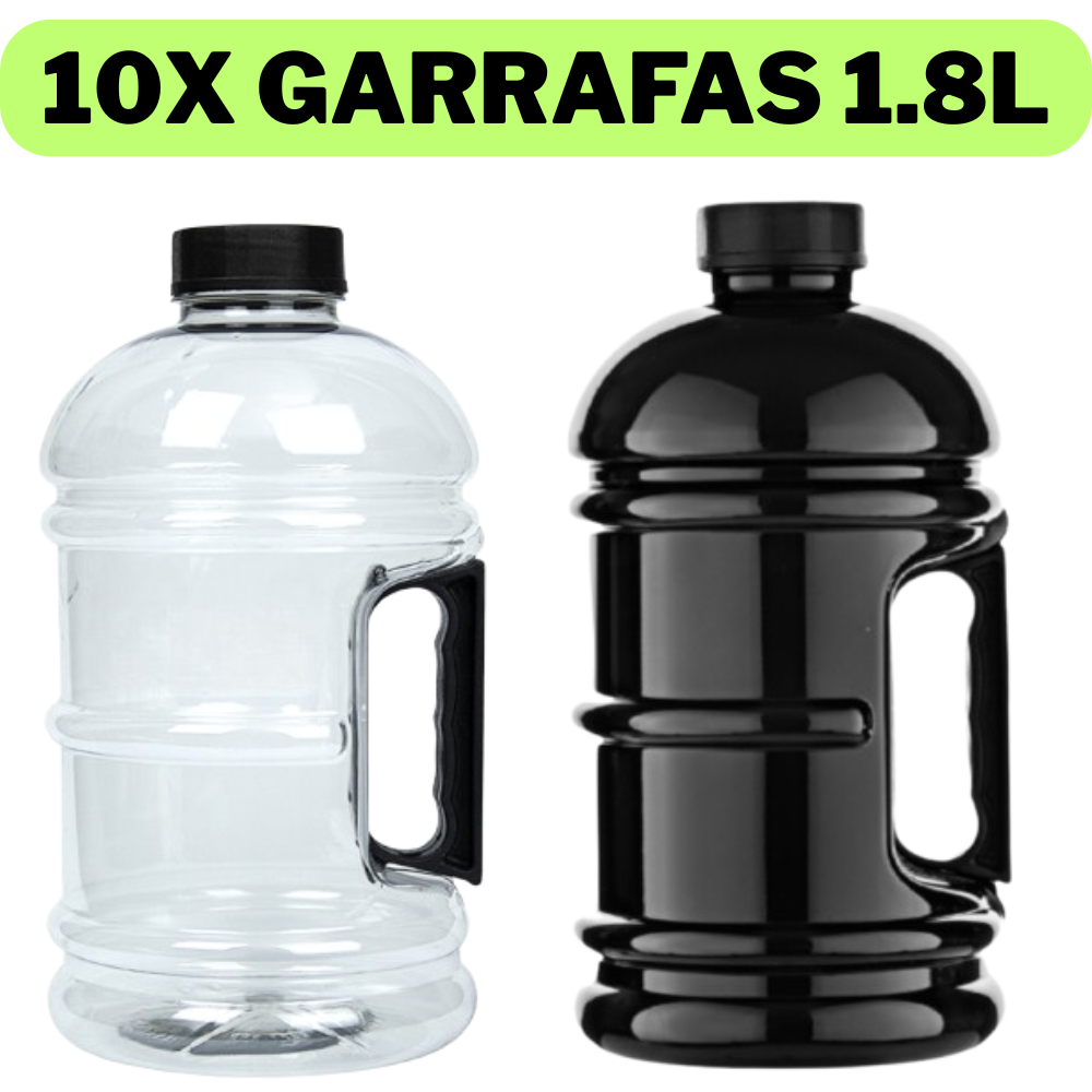 Kit 10x Garrafas de Água 1.8L Academia Corrida Trabalho Atacado Com Alça