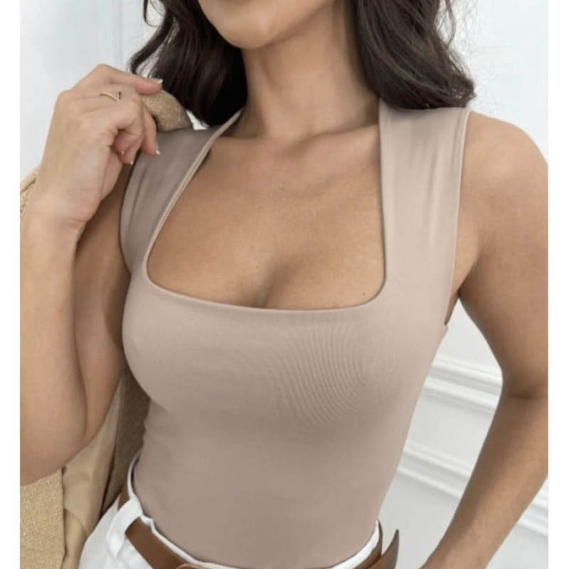 Kit 3 Blusas Feminina Regata Decote Quadrado Reto Suplex Verão Basica Lisa Moda Elegante Blogueira Tendencia