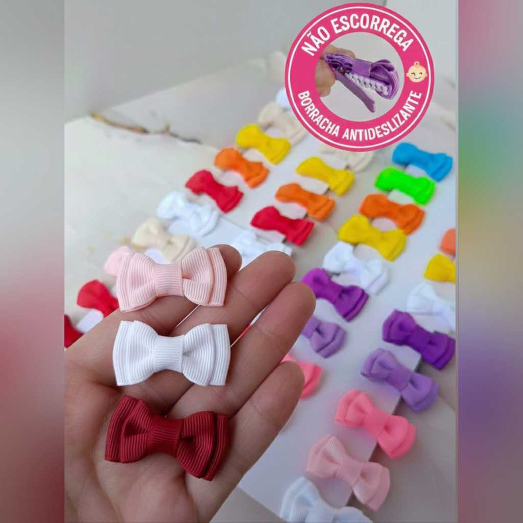 Kit 10 Mini Laços Bebê com Presilha Encapada Bico de Pato – RN, Infantil – Antideslizante