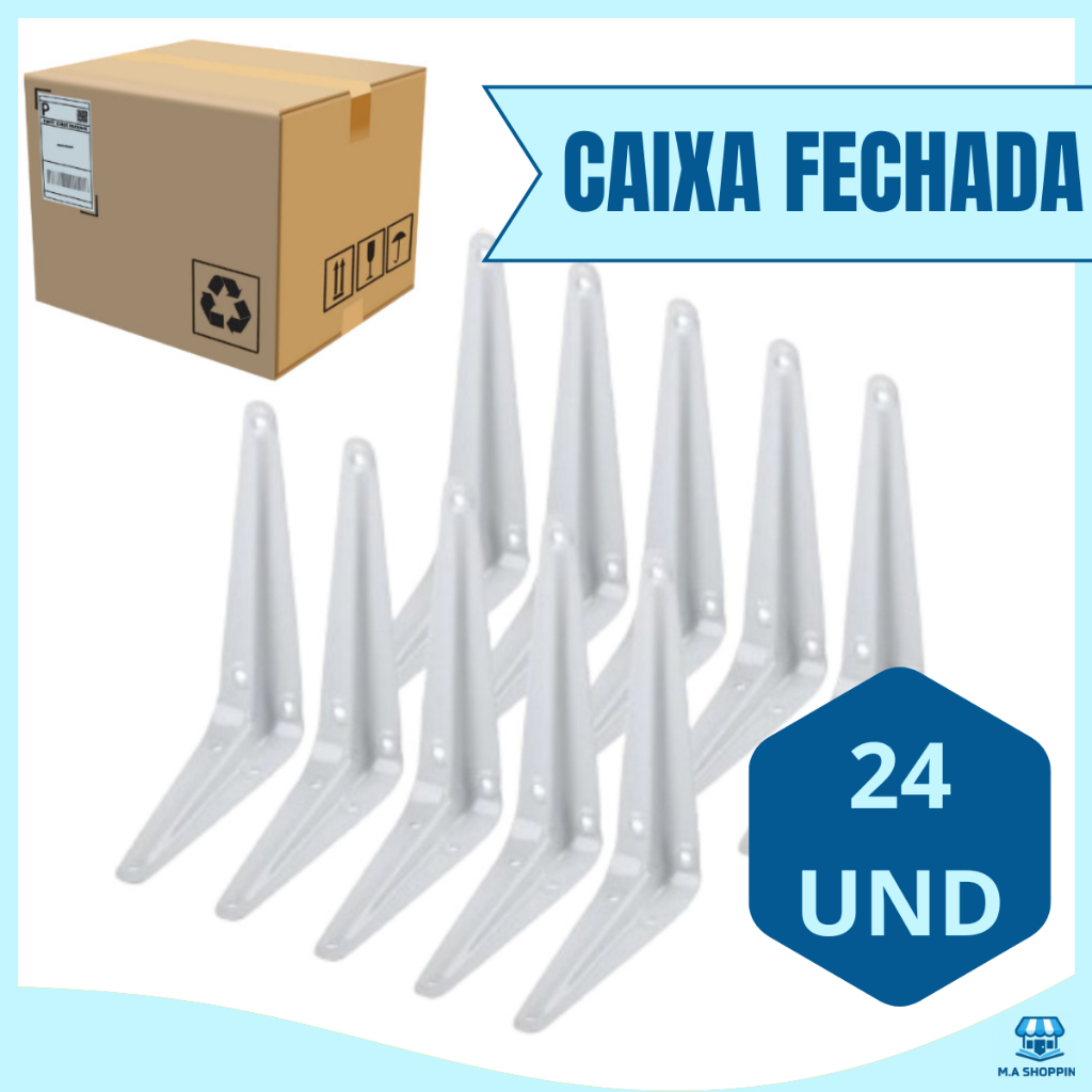 Suportes Mão Francesa 20 X 25 cm Caixa Fechda 24 Und Para Prateleira Tábua Cantoneira Imediato