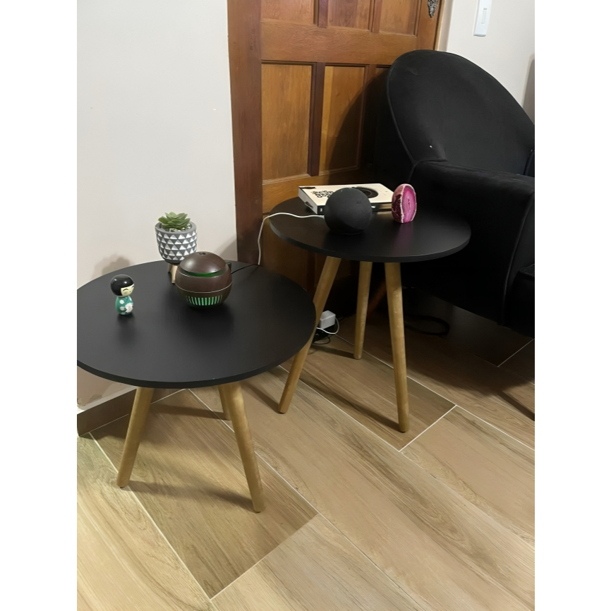Conjunto 2 Mesinha Canto Lateral Redonda Grande Decorativa Apoio Sala Sofá Quarto Madeira MDF Preta