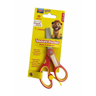 Tesoura Escolar Sem Ponta 13,5cm - Segurança e Etiqueta de Identificação com mola em Oferta na Shopee