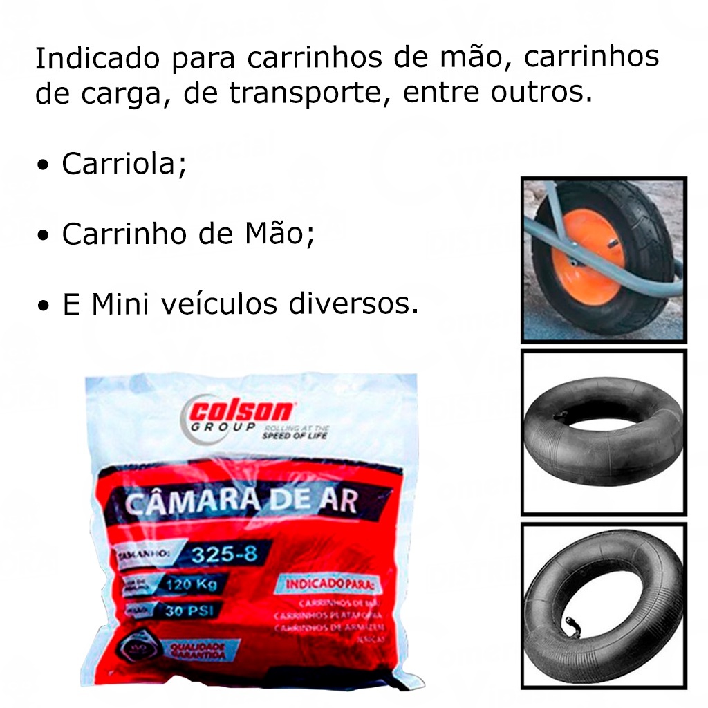 Câmara De Ar Para Carriola Carrinho De Mão 3.25 x 8mm Obras Construção Até 120Kg Resistente - Colson