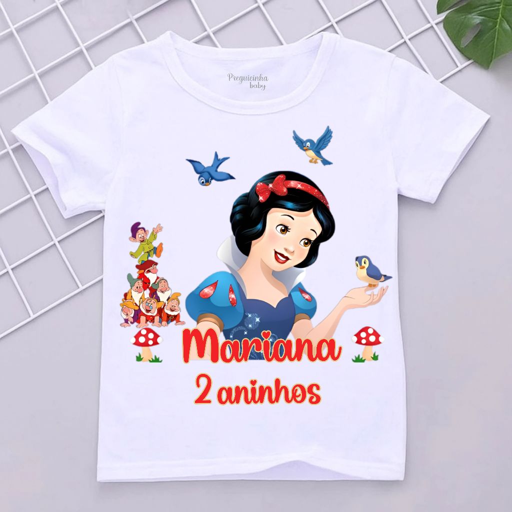 Camiseta infantil Branca de Neve Personalizado com nome e idade