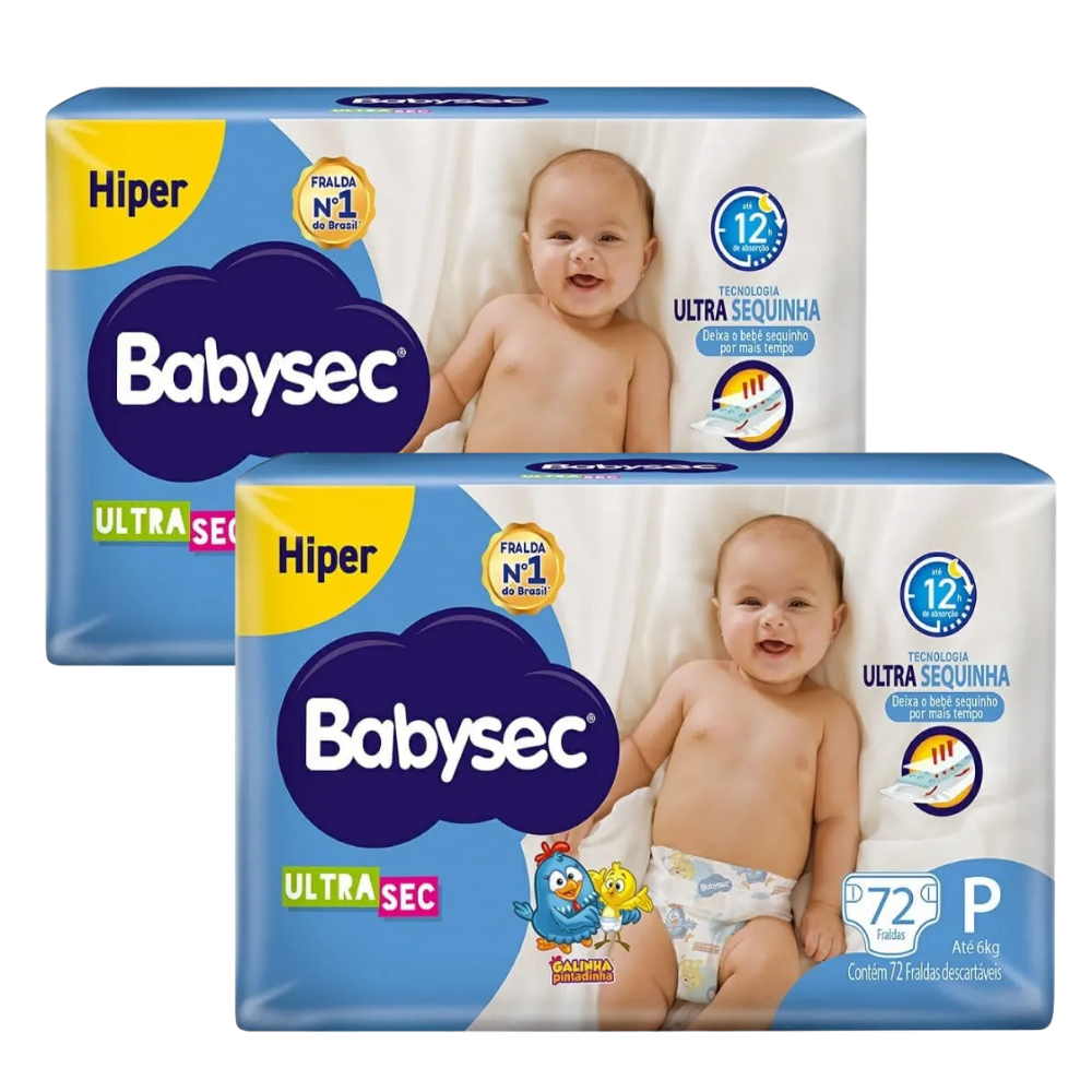 2 Pacotes P 72unidades -  Fralda BabySec Ultrasec Galinha Pintadinha Hiper  – Proteção e Economia em Oferta na Shopee