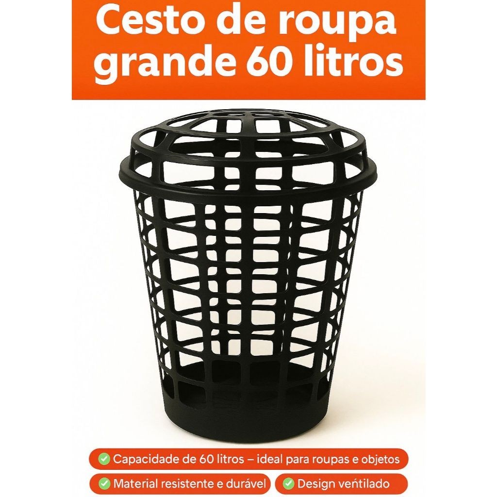 Cesto de Roupas Telado 60L Black Rosa Ventilação em Oferta na Shopee