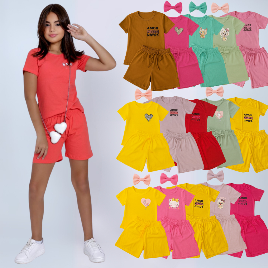 Kit Sortido 10 Peças de Roupas Femininas Juvenil Casual – 5 Blusas + 5 Shorts de 10/12/14/16 anos