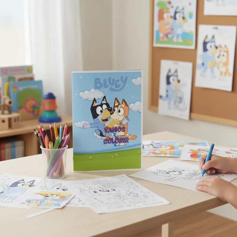 Kit 10 Revista Blue Para colorir Personalizados Para festa de Aniversario Cachorrinho Azul e Laranja Bluey