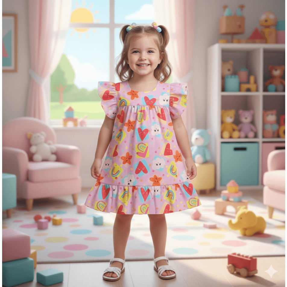 Vestido infantil, modelo trapézio varias cores e estampas, vestido leve e confortável. (vermelho, rosa, estampas, natal)