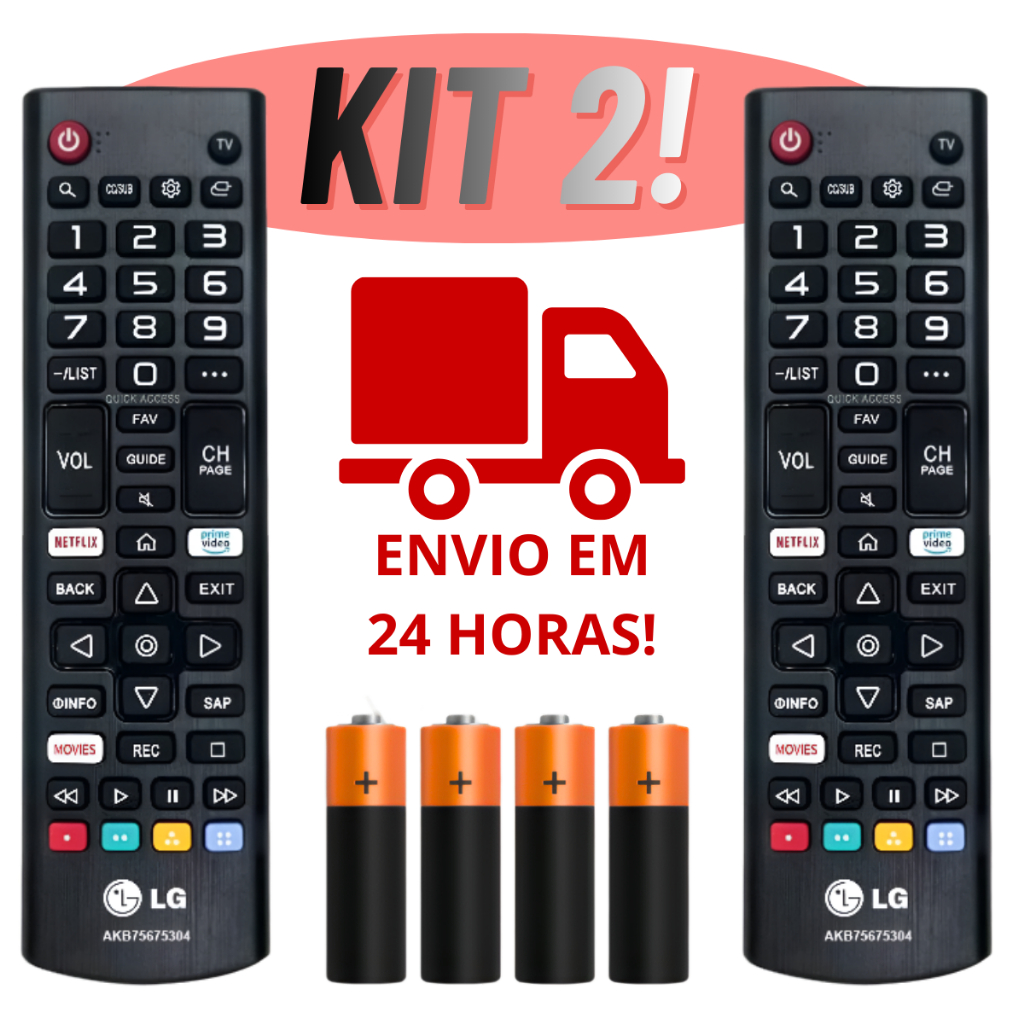 KIT 02 Controle Remoto Universal PARA TV LG Smart 4K LED LCD 24 32 40 43 50 55 65 Polegadas