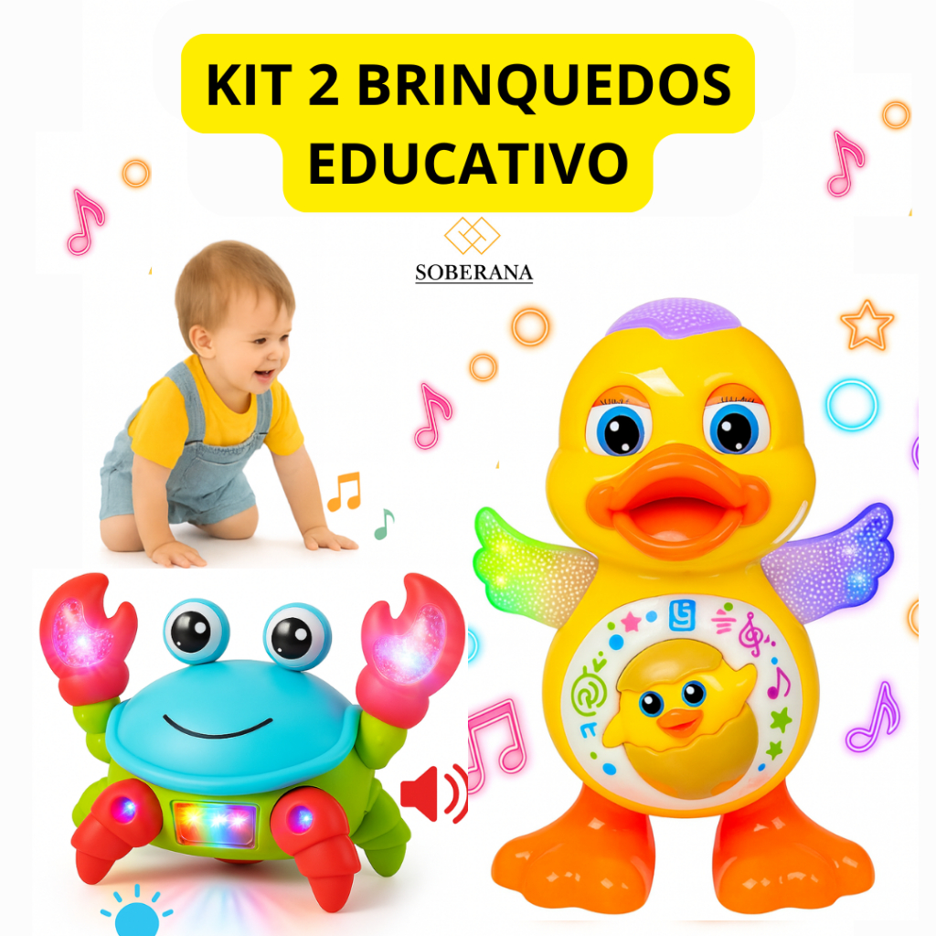 Caranguejo Fujão e Pato Dançarino Grande Brinquedo Musical Led Dança Anda Mexe com Som