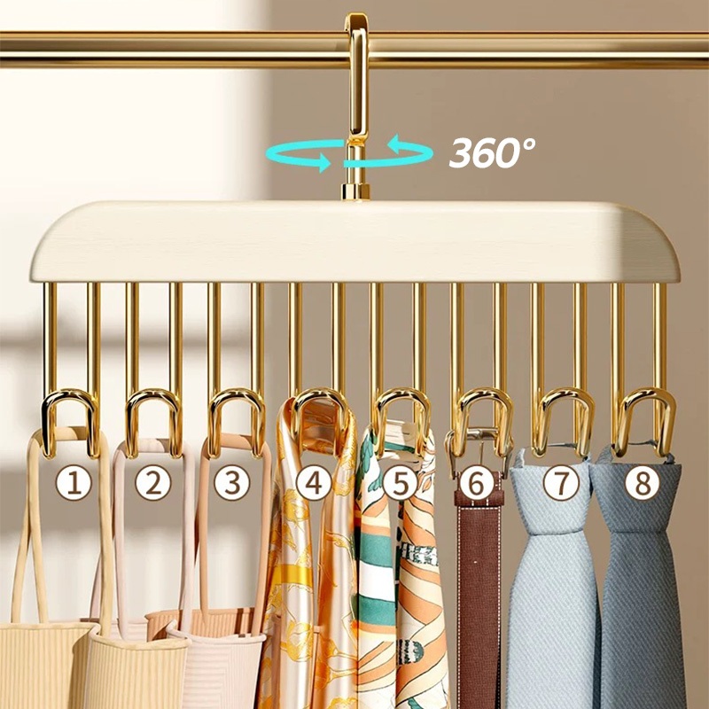 Kit Organizador de Acessórios e Roupas Íntimas - 3 Cabides de Madeira com 8 Ganchos Cada V11 em Oferta na Shopee