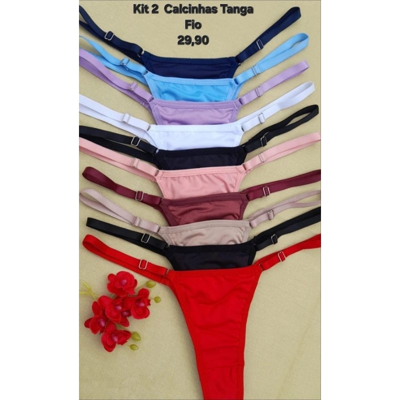 kit 2 Calcinhas Tanga Fio microfibra com elástico lateral com regulagem  forro 100% algodão confortável leve