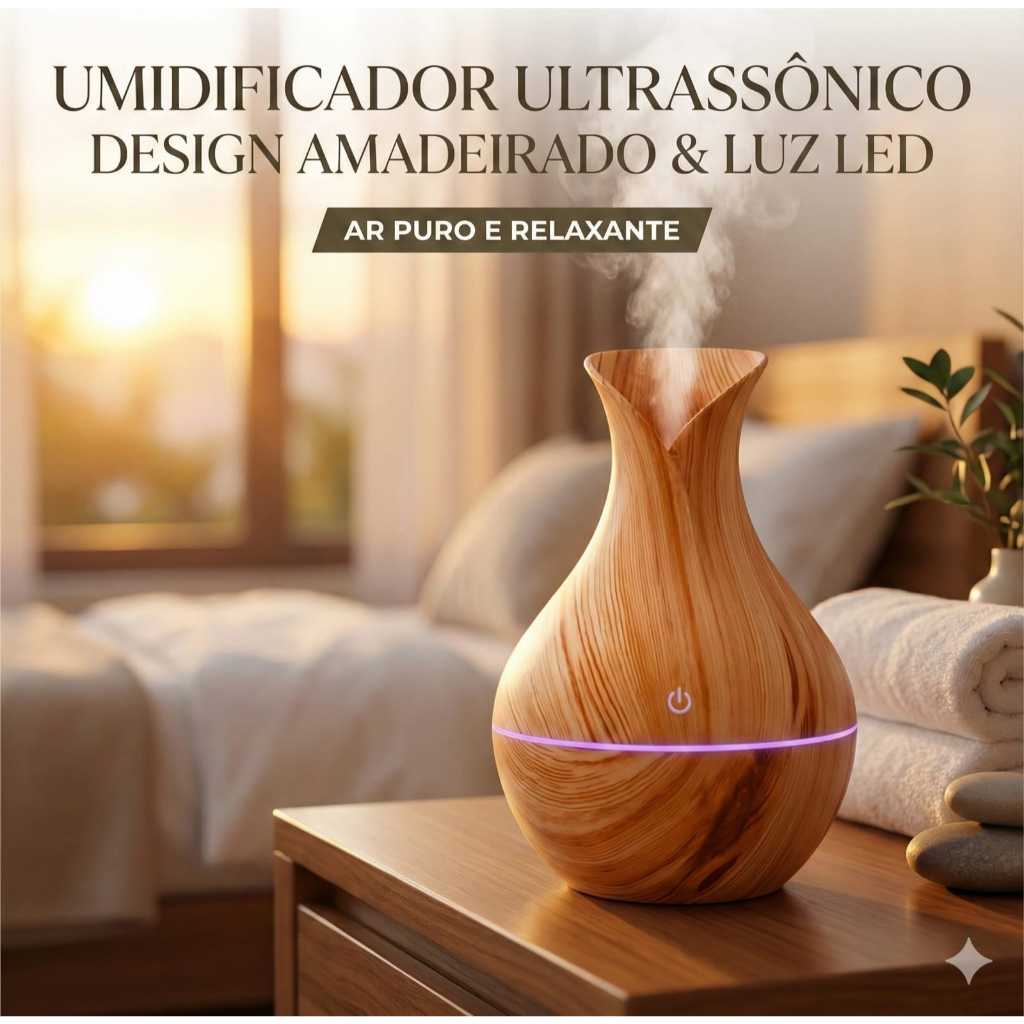 Umidificador difusor ultrassônico de Ar 200ml com Luz LED portatil ambiente casa escritorio