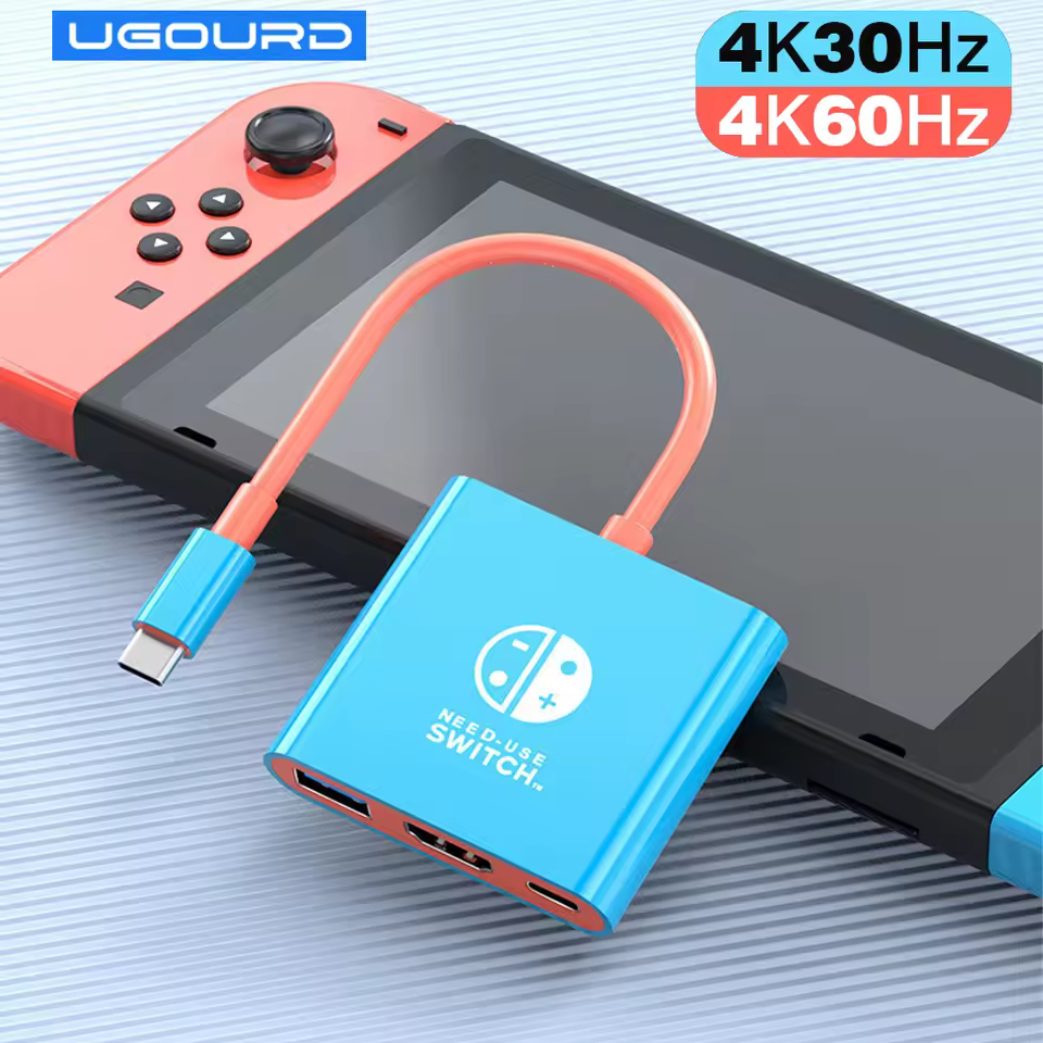 Hub adaptador USB-C 3 em 1 UGOURD para Nintendo Switch 1 e 2 – Dock Station portátil, HDMI 4K + USB 3.0 + PD 100W