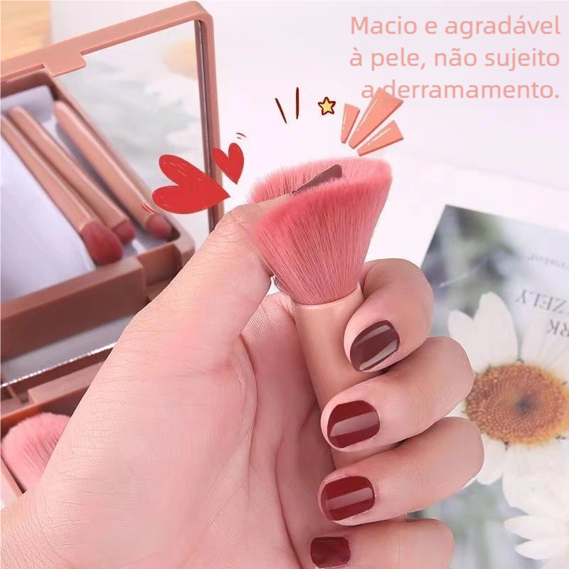 Jnlvariedades Mini Kit de Maquiagem: Pincéis + Espelho Portátil em Oferta na Shopee
