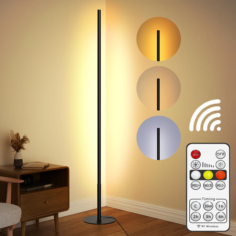 Luminaria De Chão Com Controle LED Articulada 3 Cores luz ambiente de canto Para Sala Quarto G5