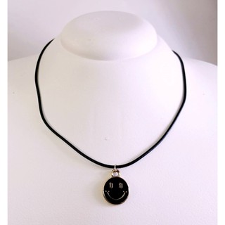 Colar Preto Smile Carinha Feliz - Colar de Couro e Pingente Carinha Feliz - [ Masculino / Feminino ]