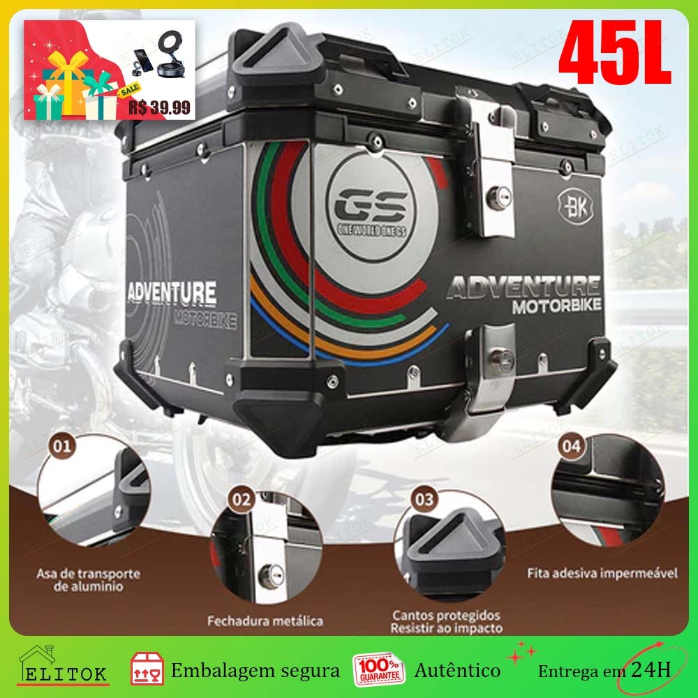 Bau Alumínio Traseiro 45/65 Litros Top Case Caixas E Baús Para Motocicletas em Oferta na Shopee