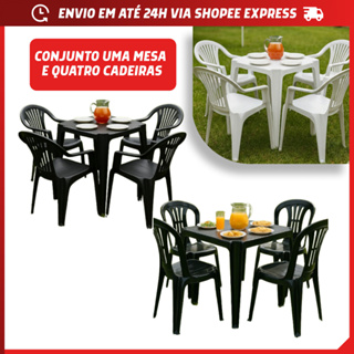 Conjunto 1 Mesa 4 Cadeira Bistro Poltrona Selo INMETRO Plástico Resistente Varanda Jardim Kit 5 Peça em Oferta na Shopee