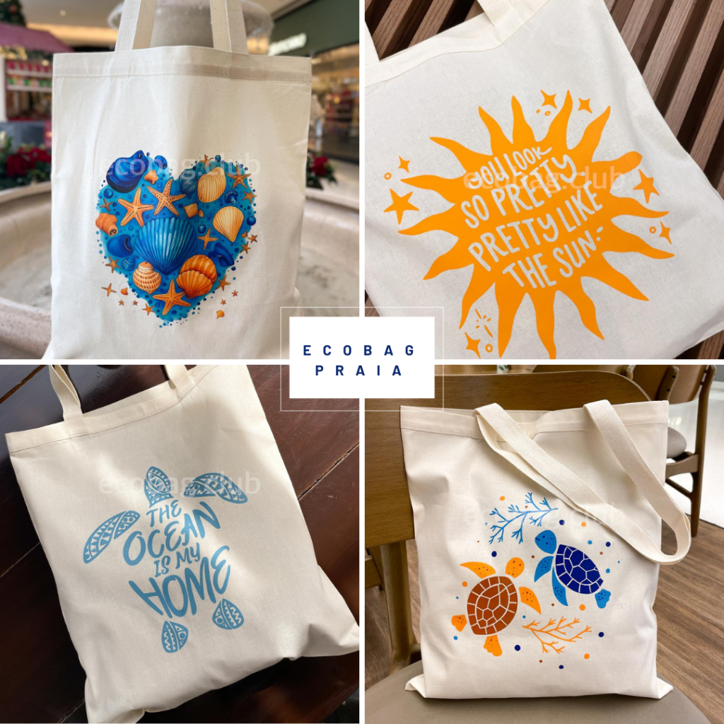ecobag estampada,varios modelos bolsa em algodão cru estampa praia ecobag praiana verão