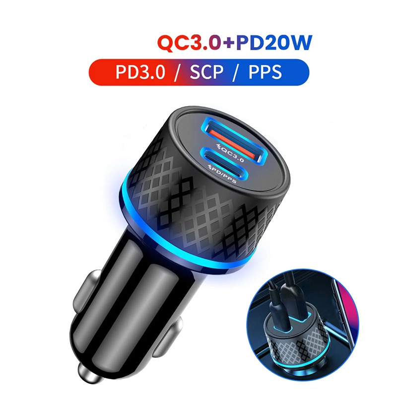 Carregador De Carro De Portas Duplas De Carregamento Rápido Tipo C Adaptador De Telefone em Oferta na Shopee