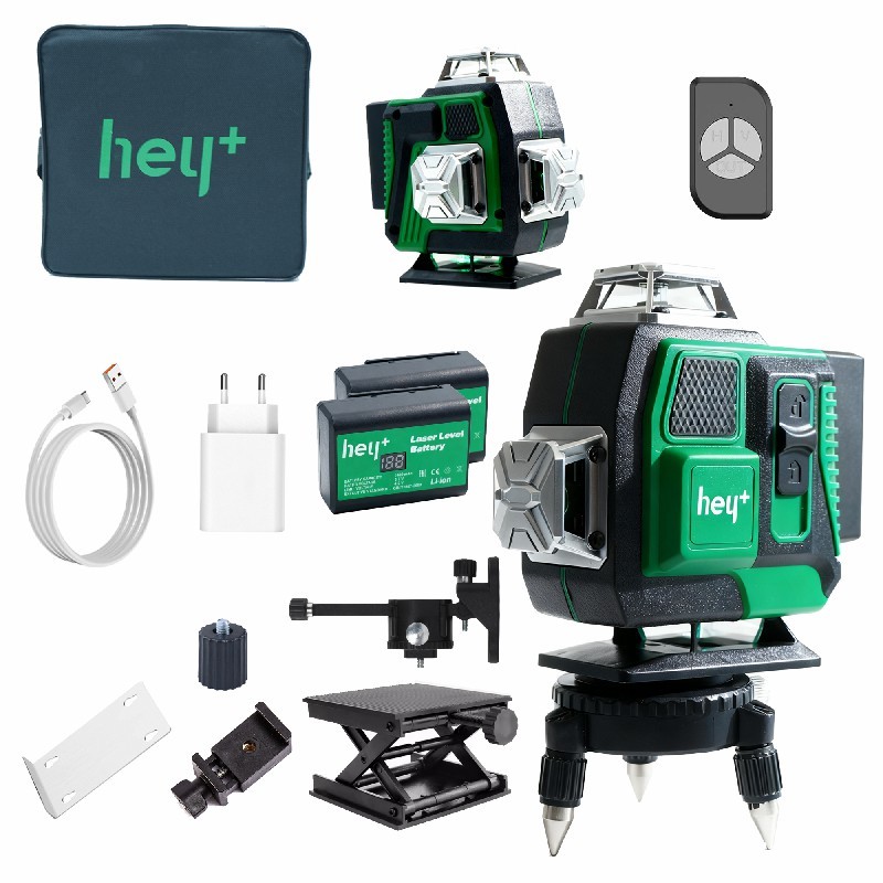 Heyplus Nível a Laser Verde 16 Linhas 4x360° Autonivelante com Bateria Digital