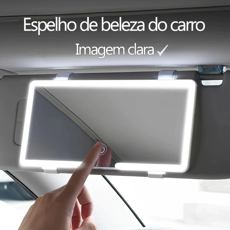 Espelho De Carro Com 3 Modos De Luz Recarregável Luz de toque Espelho de maquiagem