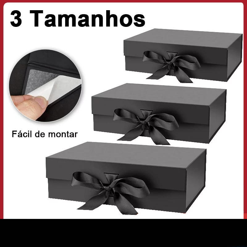 Caixa de presente rígida luxo cartonada com fecho magnético e fita de cetim para presente 3 tamanhos em Oferta na Shopee