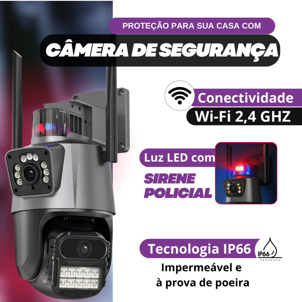 Câmera de Segurança App V3 Wi-fi/4g 2 Lentes Com Audio e Microfone Câmera 360 Graus