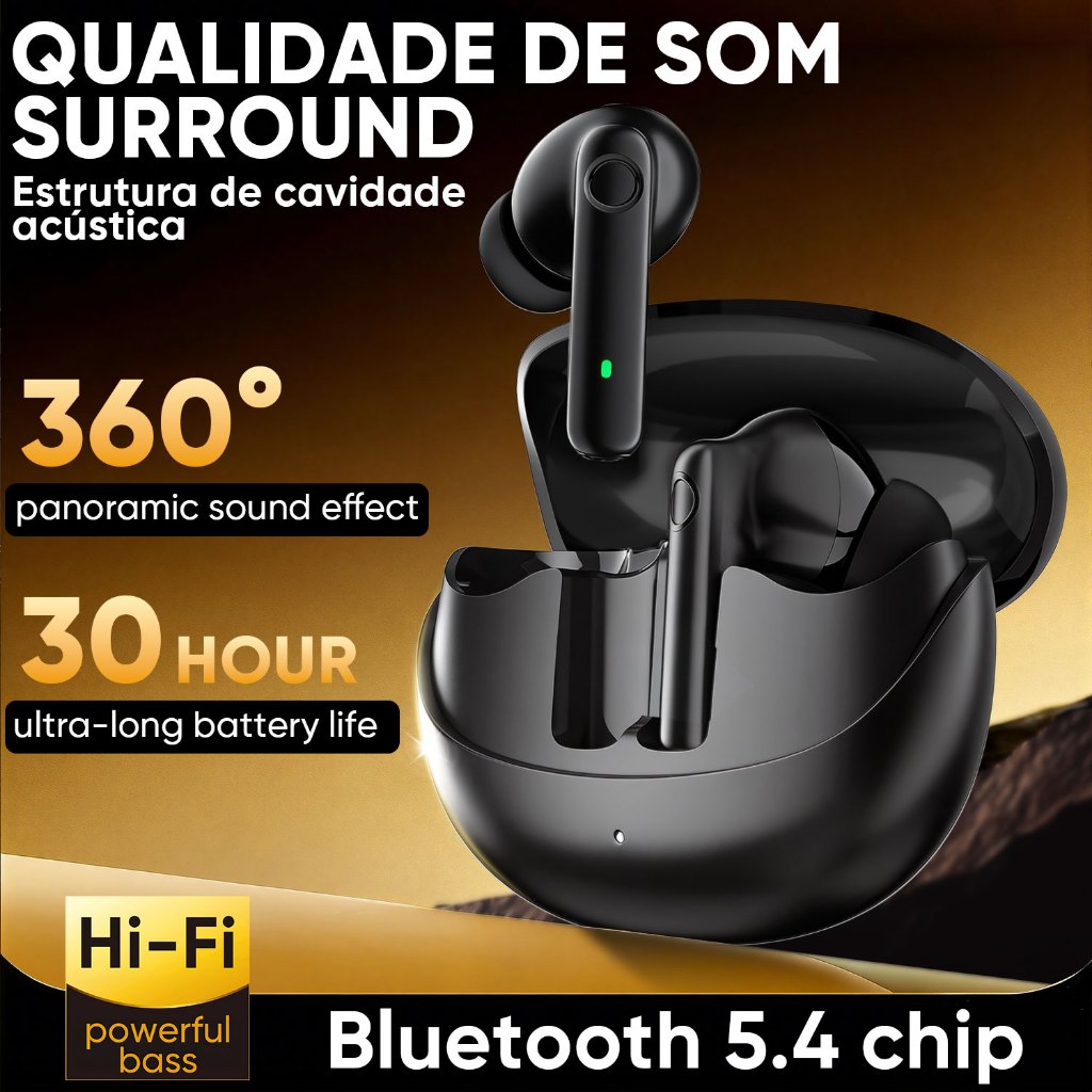 INOVA Fones de Ouvido Bluetooth 5.3 TWS Sem Fio Fone Esportivo Com Microfone Atende Chamada Ligação 9D Som HD