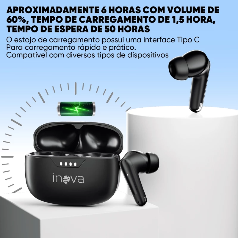Fone de Ouvido Bluetooth 5.3 TWS Inova com Microfone HiFi — foto 3