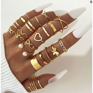 Anel feminino de folha de borboleta conjunto de anel multiarticular anel geométrico em Oferta na Shopee